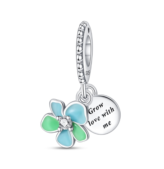 Blue Flower "Grow Love With Me" Charm