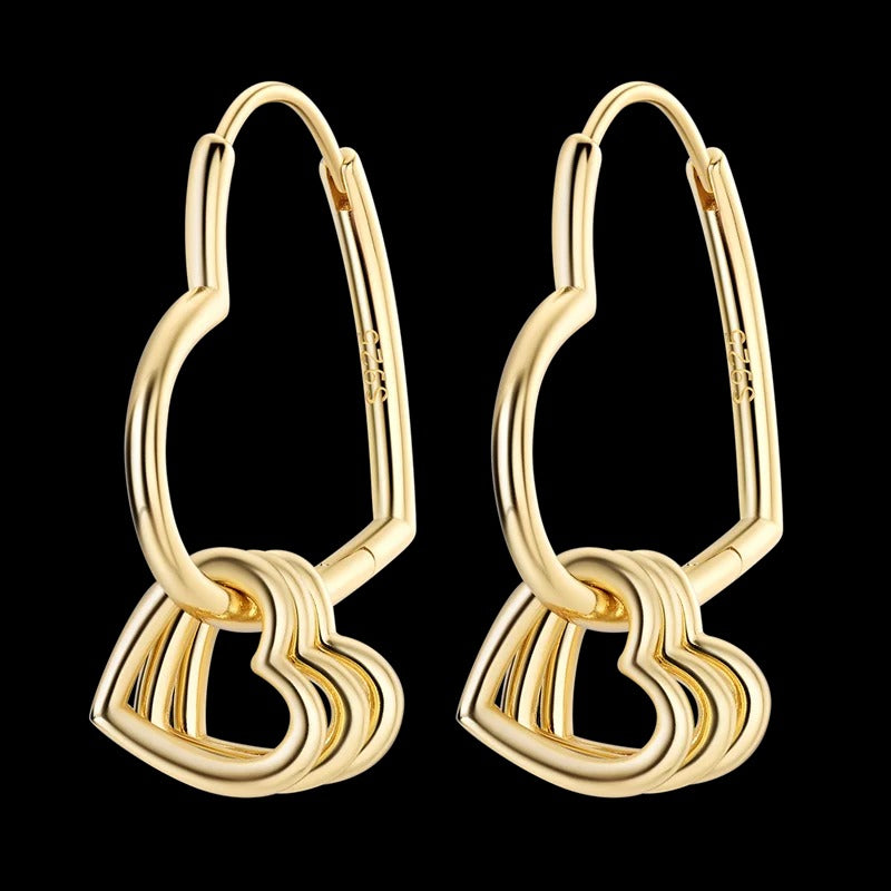 Triple Golden Heart Earrings