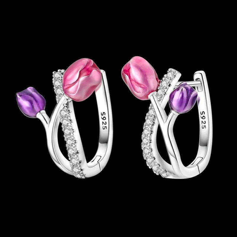 Pink and Purple Tulip Earrings