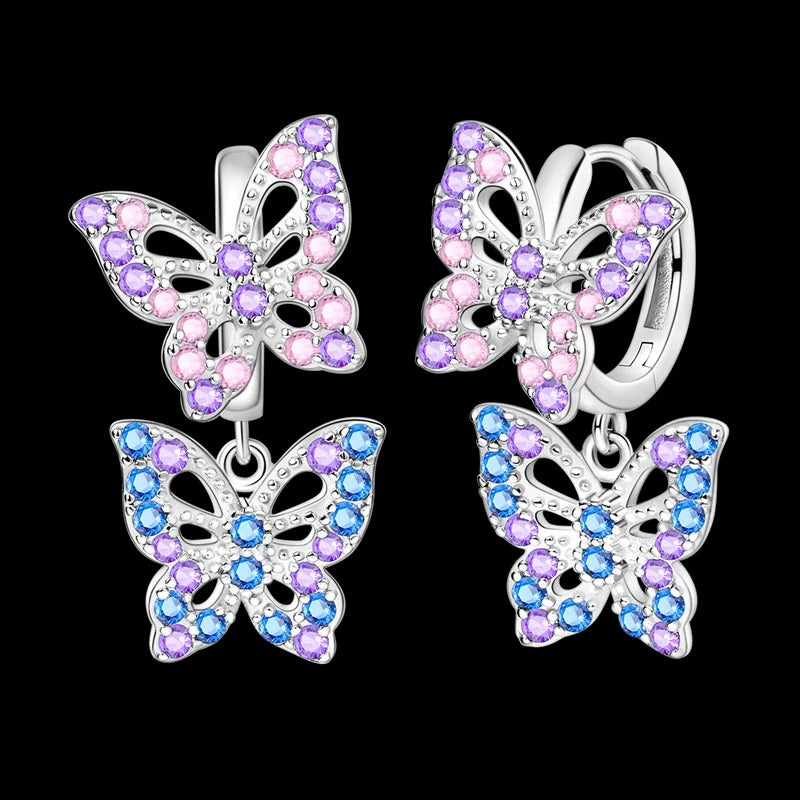 Pink and Blue Butterfly Earrings