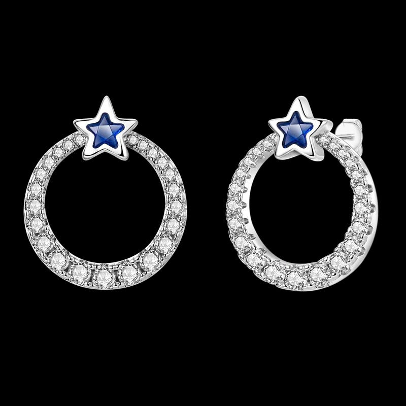 Diamond Hoop and Blue Star Earrings