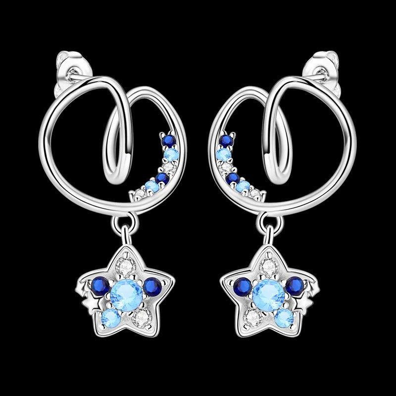 Blue Gemstone Star Earrings