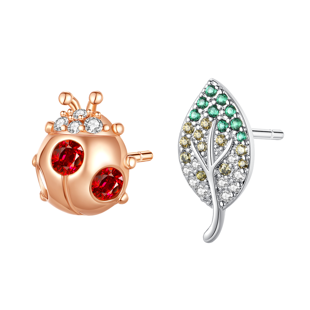 Ladybug & Diamond Leaf Earrings