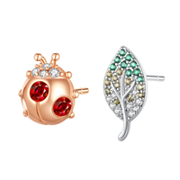 Thumbnail for Ladybug & Diamond Leaf Earrings