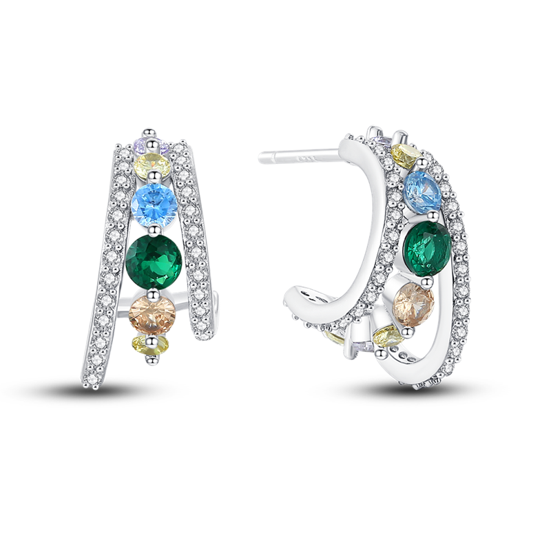 Multicolor Gem Moon Earrings