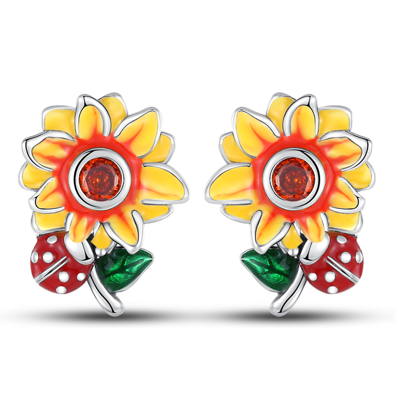 Sunflower and Ladybug Earrings