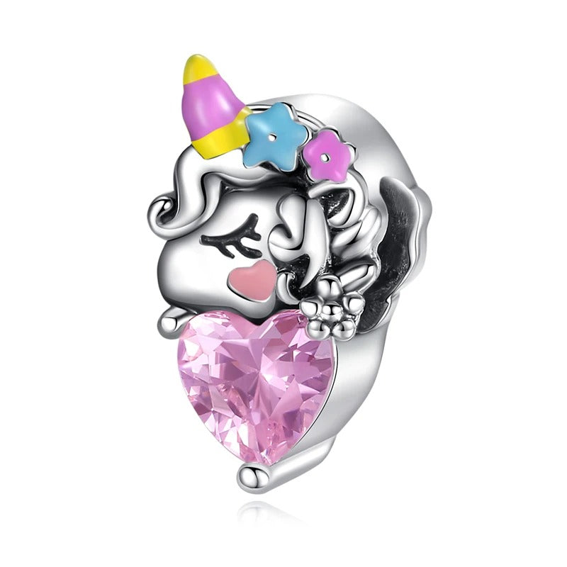 Unicorn Head and Pink Heart Charm