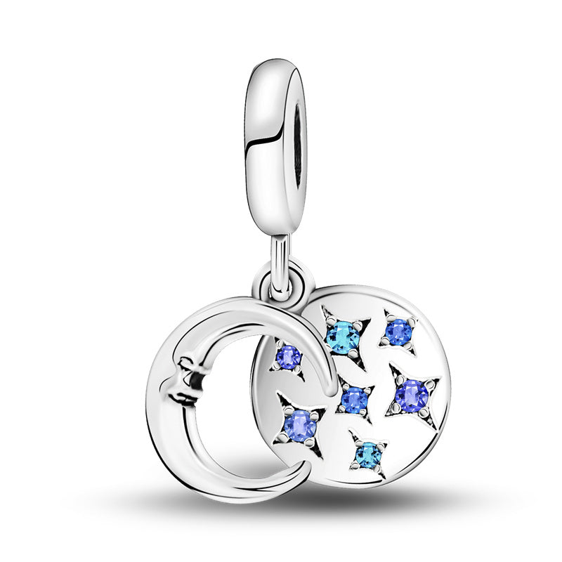 Sleeping Moon & Blue Stars Charm