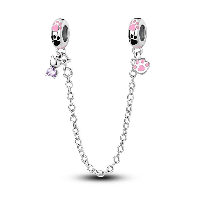 Kitten and Pink Paw Print Safety Chain