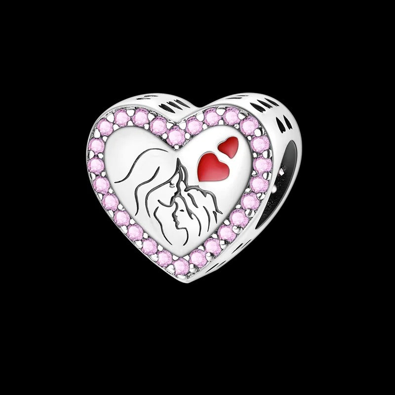 "Mother's Love" Pink Heart Charm