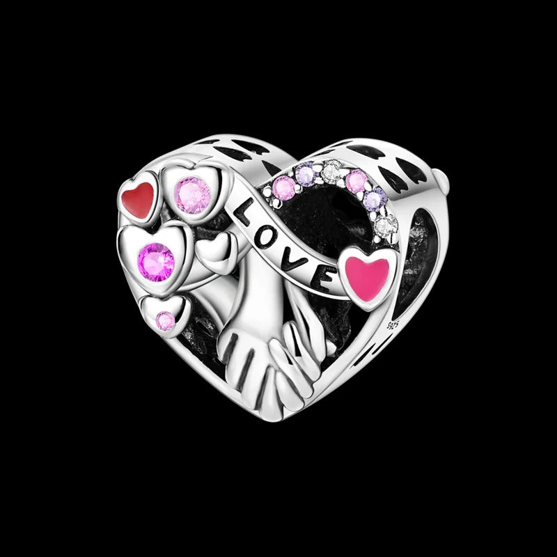 "Love" Intertwined Hands Heart Charm