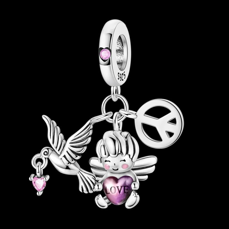 Dove, Angel, and Peace Symbol Charm