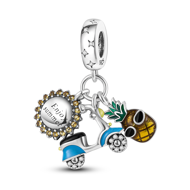 "Enjoy Summer" Motorcycle and Pineapple Charm