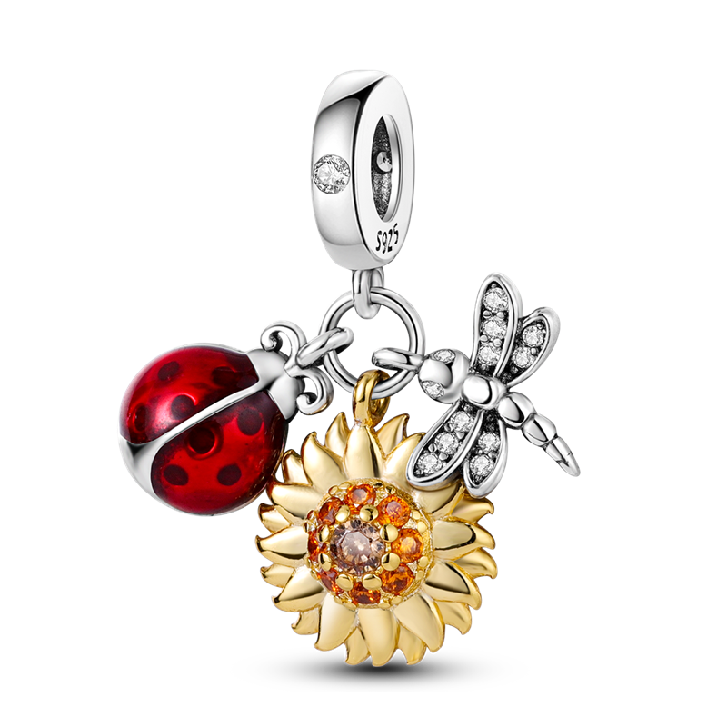 Ladybug, Sunflower, and Dragonfly Charm