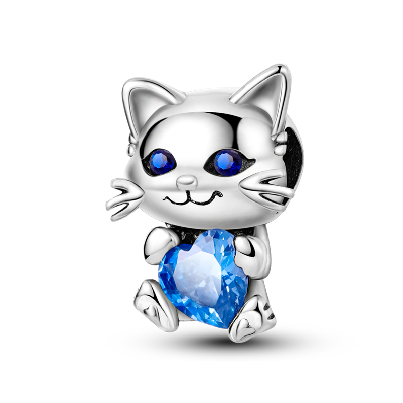 Blue Heart Kitten Charm