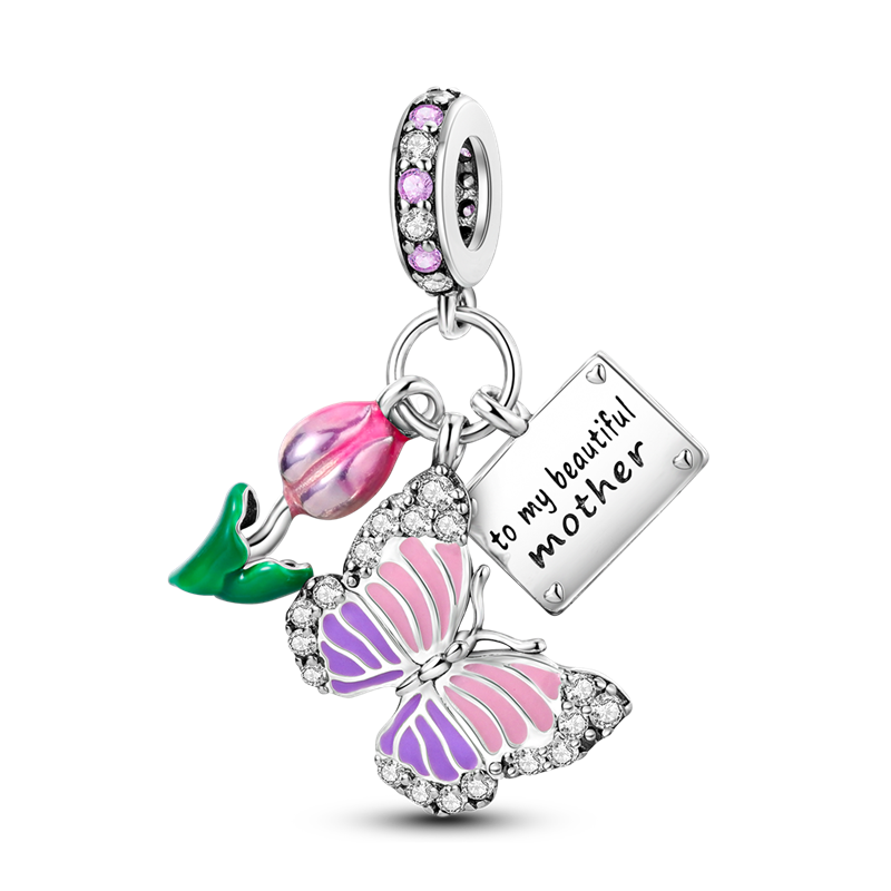 Butterfly and Rose "To My Beautiful Mother" Charm