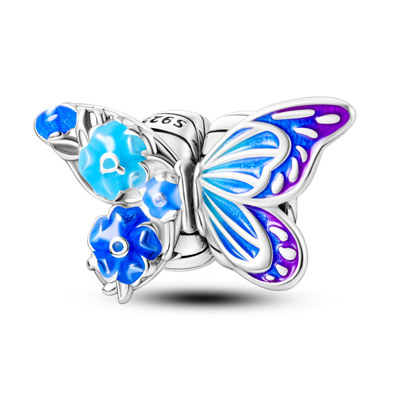 Blue Floral Butterfly Charm