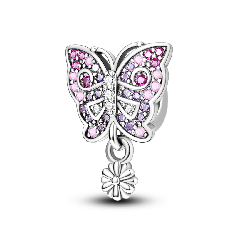 Pink Floral Butterfly Charm