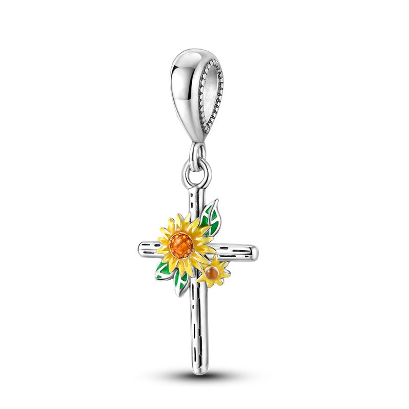 Sunflower Cross Charm