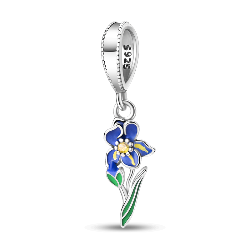 Blue Flower with Stem Charm