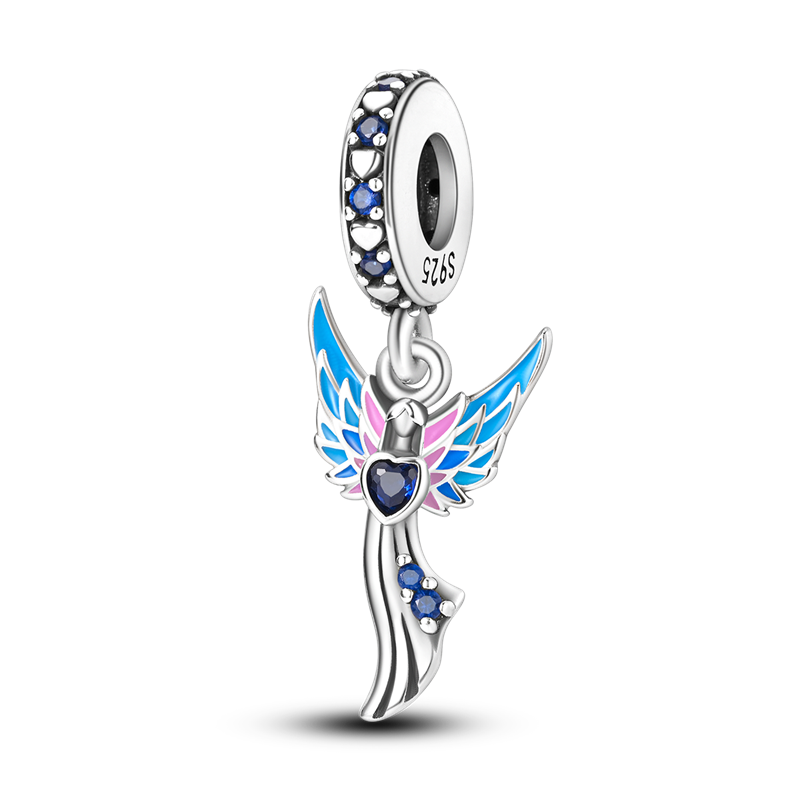 Eternal Blue Heart and Bird Charm