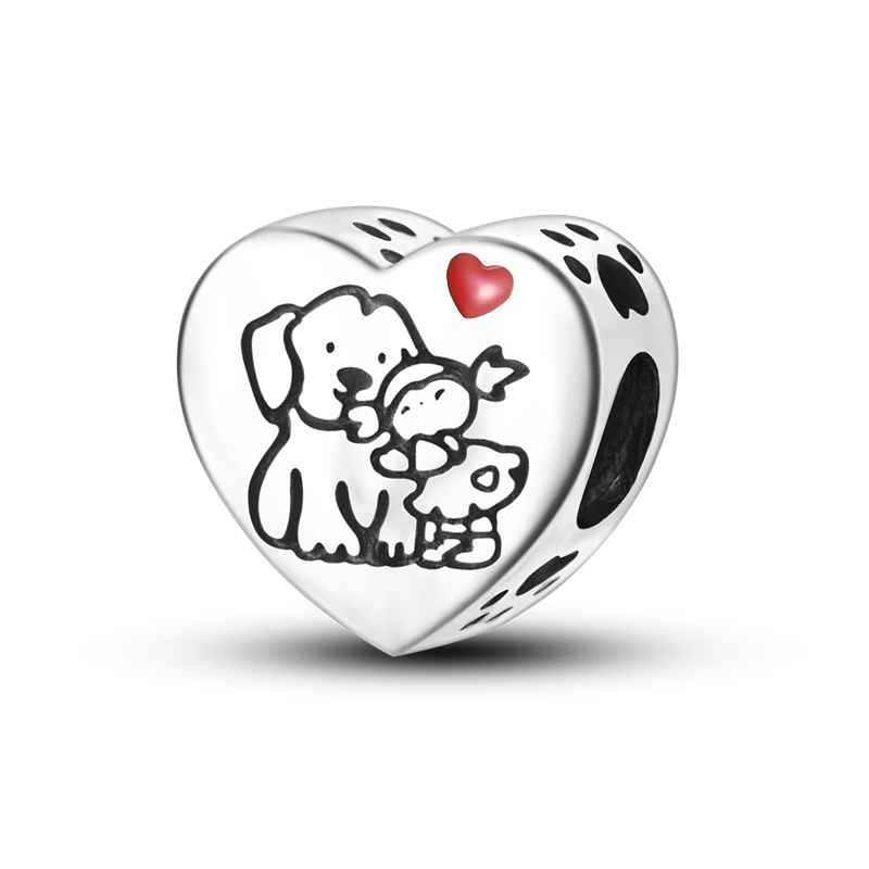 Dog and Girl Heart Charm