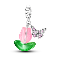 Thumbnail for Pink Tulip and Butterfly Charm