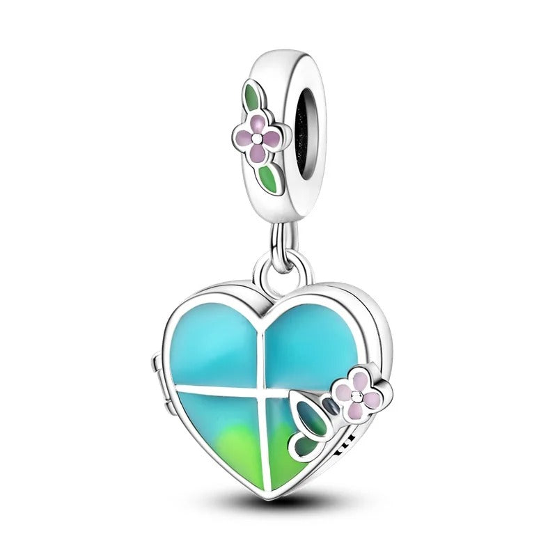 Green Heart and Flowers Charm