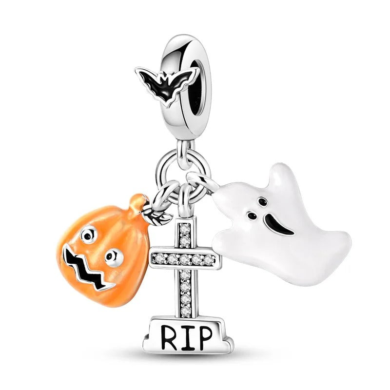 Pumpkin, Tombstone, and Ghost Charm