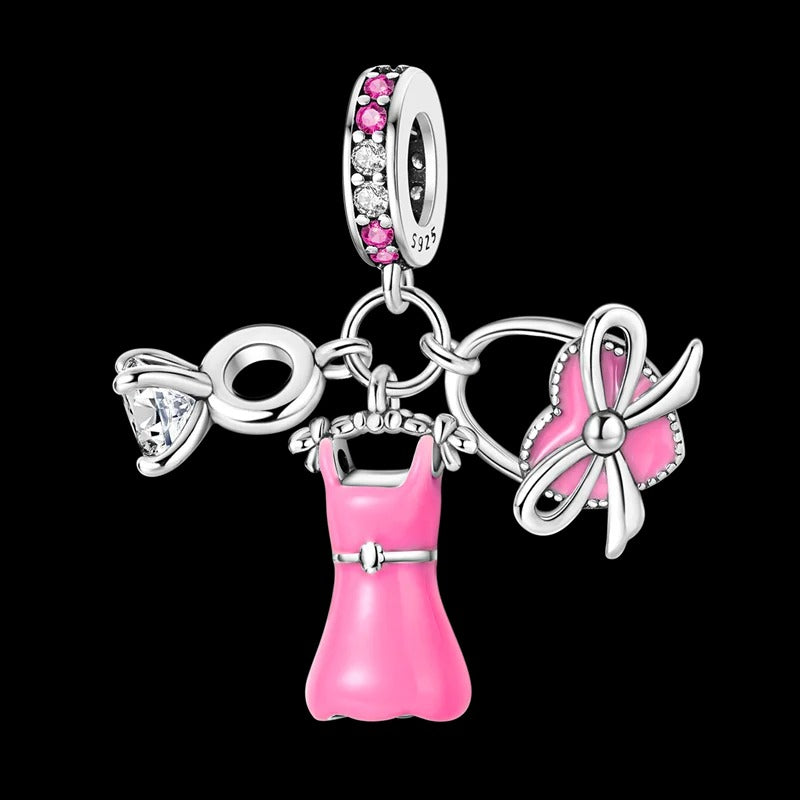 Pink Dress, Ring and Heart "Dreams of Love" Charm