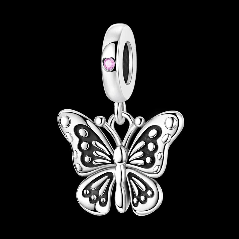 Butterfly and Pink Heart Charm