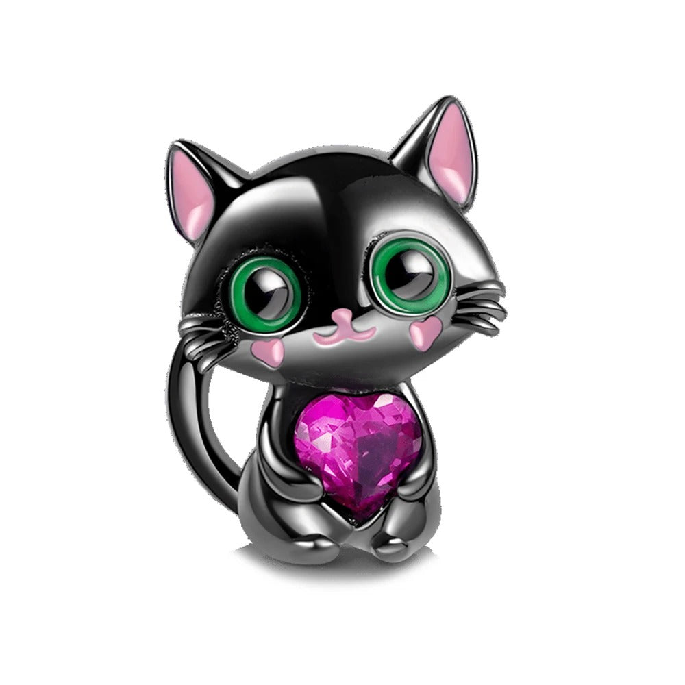 Black Kitten Charm and Pink Heart