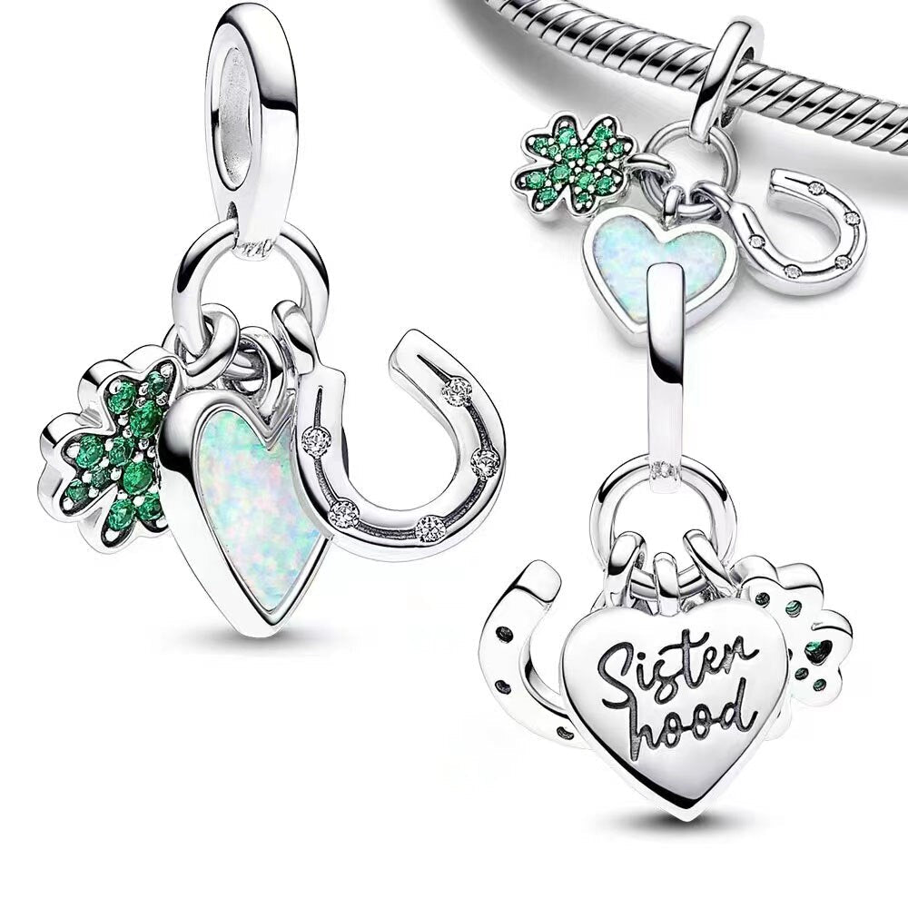 "Sisterhood" Clover, Heart, and Horseshoe Charm