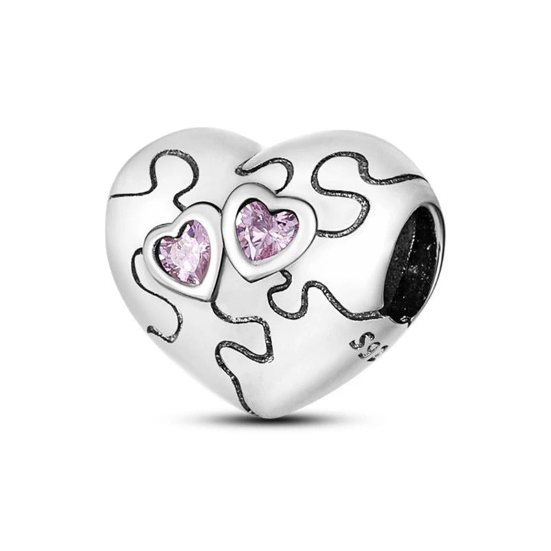 Silver Puzzle Heart Charm