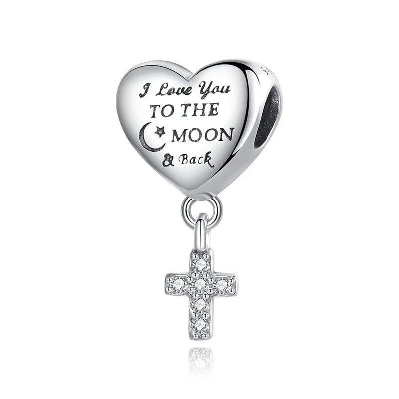 Heart and Cross "I Love You To The Moon & Back" Charm