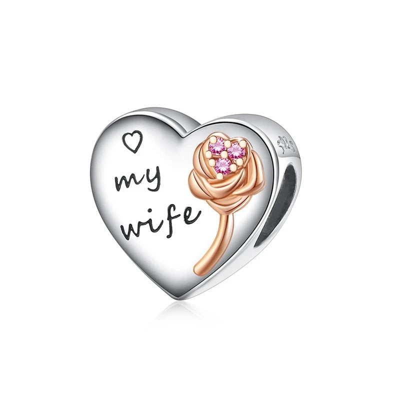 Heart and Rose "My Wife" Charm