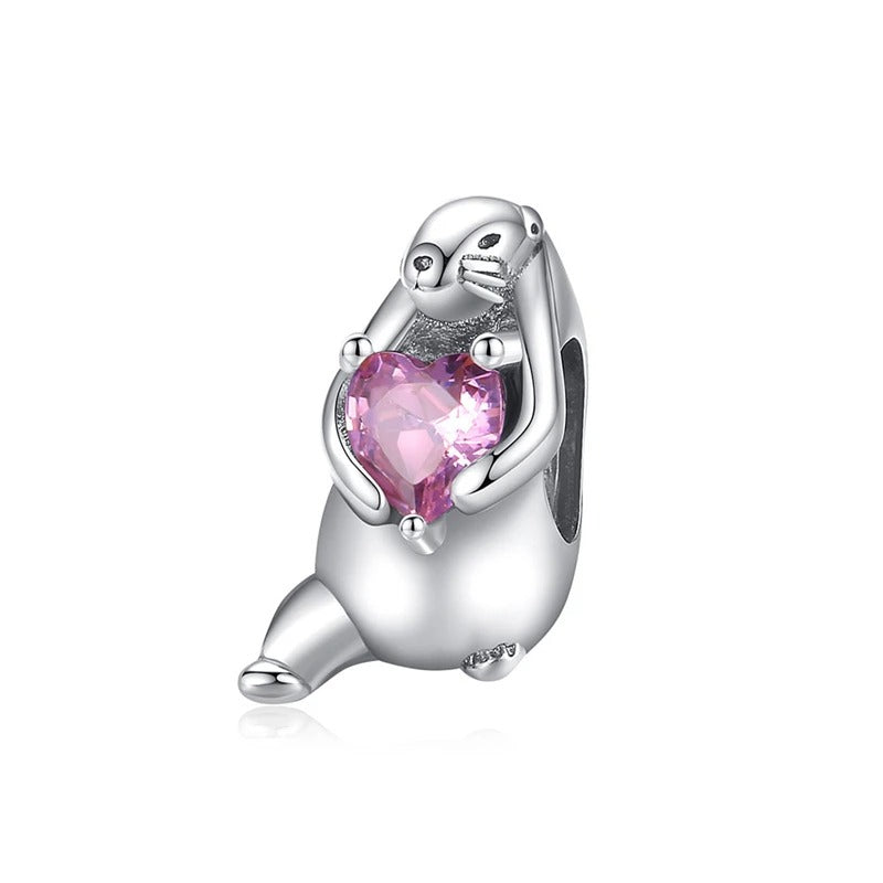 Beaver and Pink Heart Charm