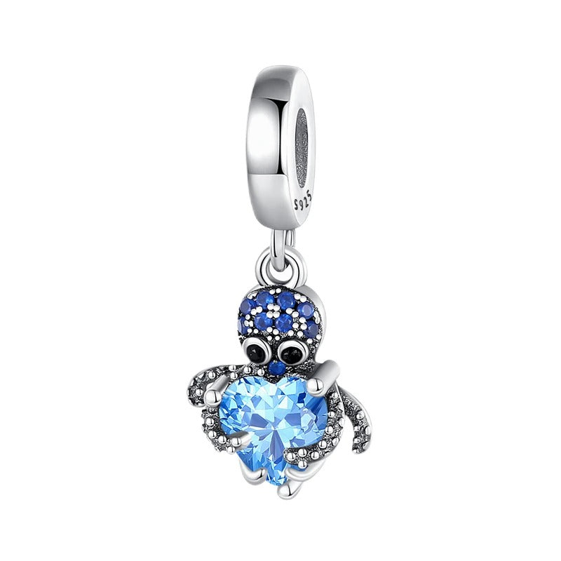 Octopus and Blue Heart Charm