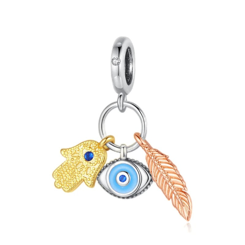 Hamsa, Nazar Eye, and Feather Charm