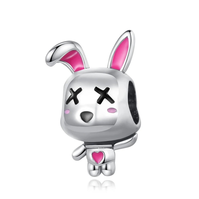 Rabbit and Pink Heart Charm