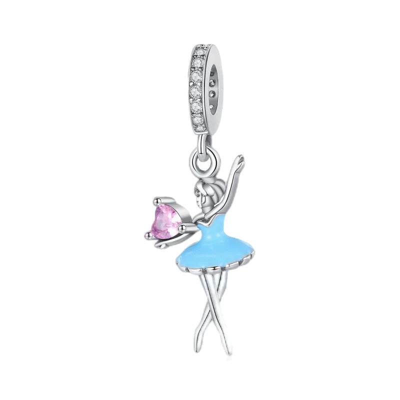 Pink Ballerina & Heart Charm