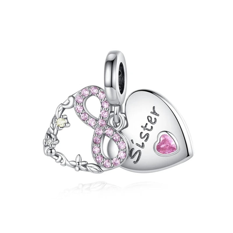 Infinity Heart & Sister Heart Charm