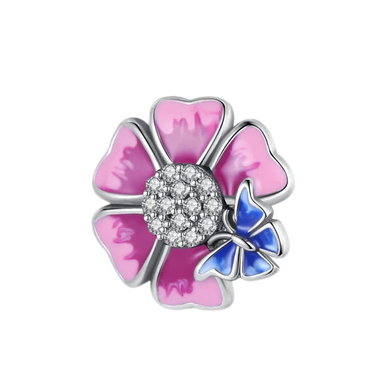 Pink Flower & Blue Butterfly Charm