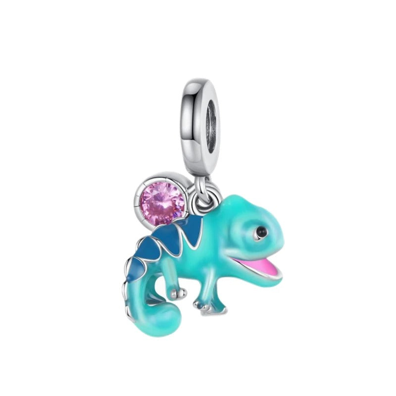 "Blue Chameleon & Pink Stone" Charm