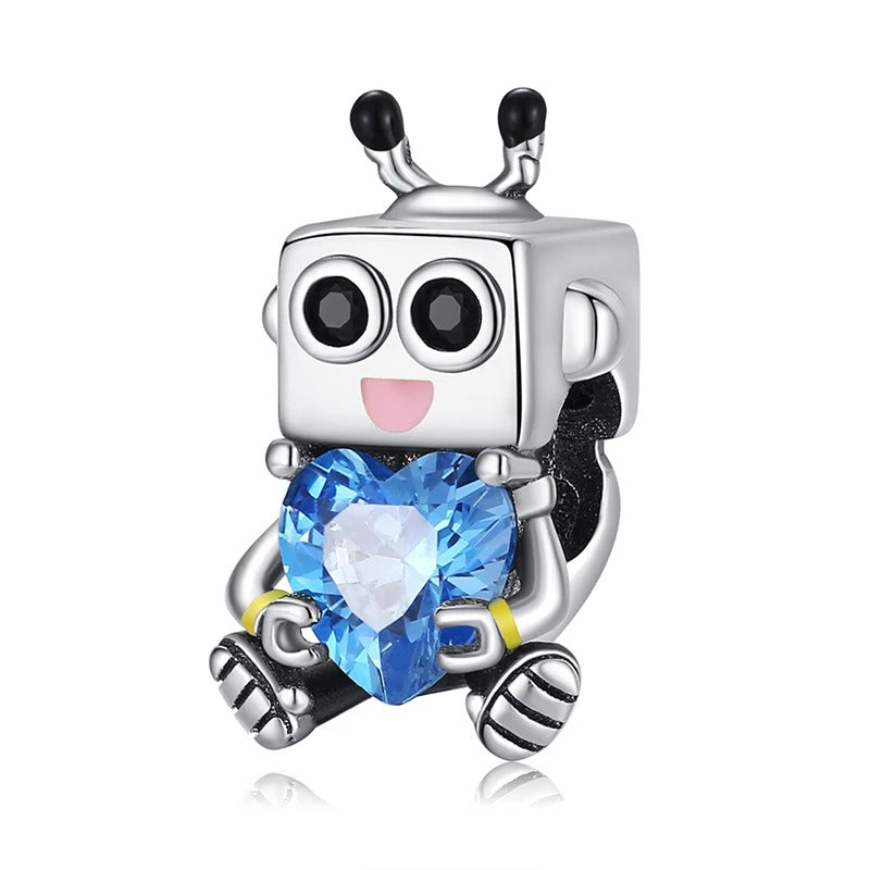 Robot and Blue Heart Charm