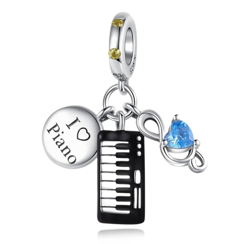 "I Love Piano" Piano & Musical Note Charm