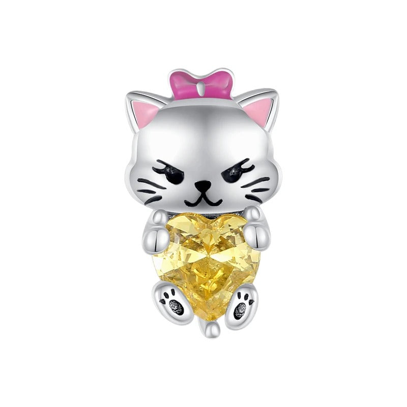 Kitten and Yellow Heart Charm