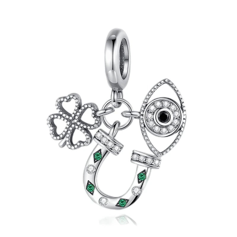 Four-Leaf Clover, Horseshoe, and Nazar Eye Charm