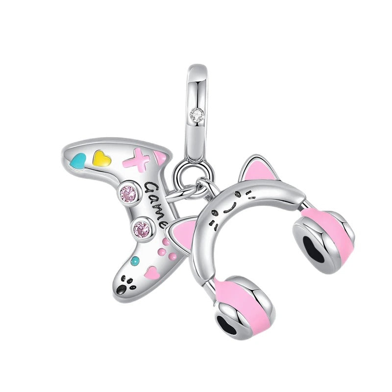 Video Game Controller and Cat Ear Headphones Charm