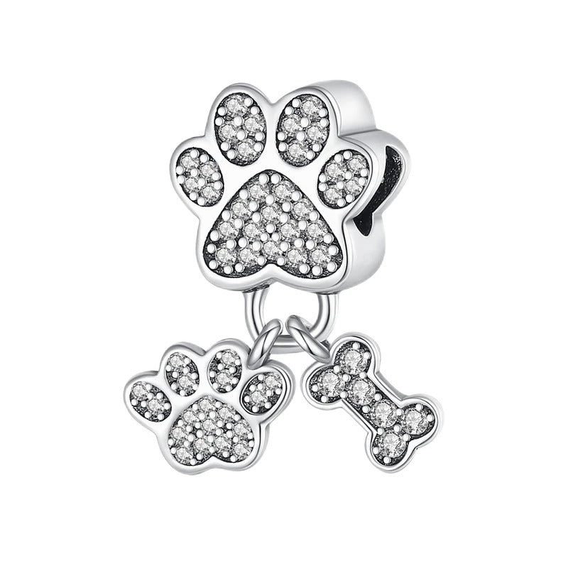 Puppy Paw Prints and Bone Charm